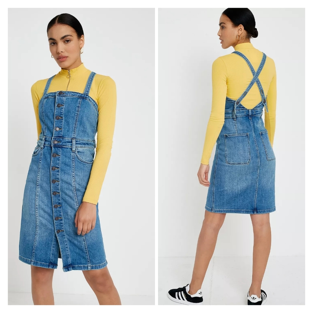 Free People Denim Button Front Pinafore Dress Size XS/S